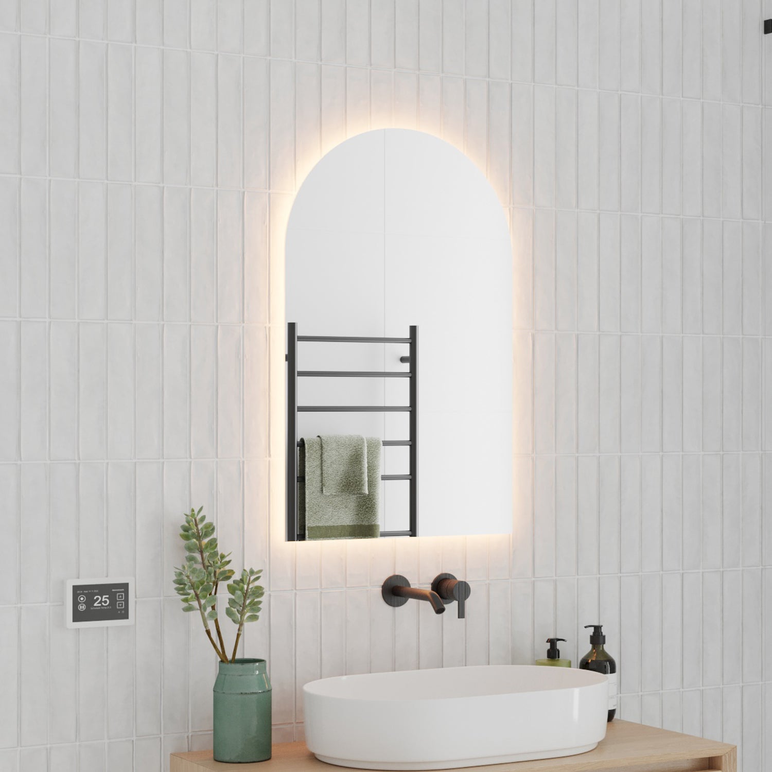 Thermogroup Arch Shape Backlit Mirror 500x800x45mm with Demister, Warm Lighting