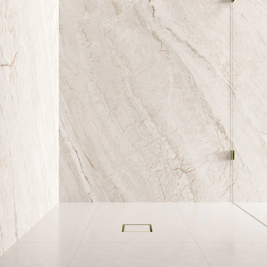 Meir Square Floor Shower Waste With Tile Insert, Champagne