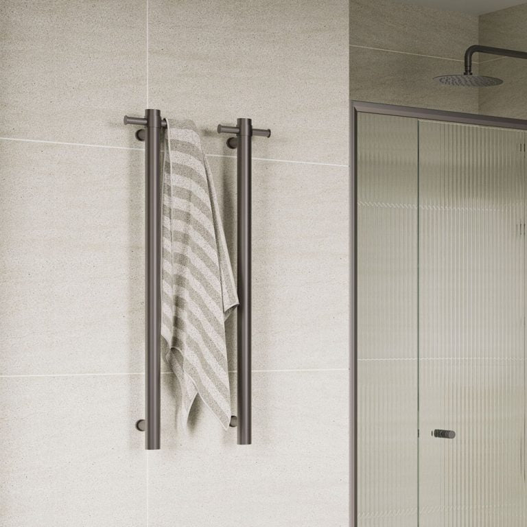 Fienza Isabella Vertical Heated Towel Rail 1 Bar with Optional Hook, Gun Metal