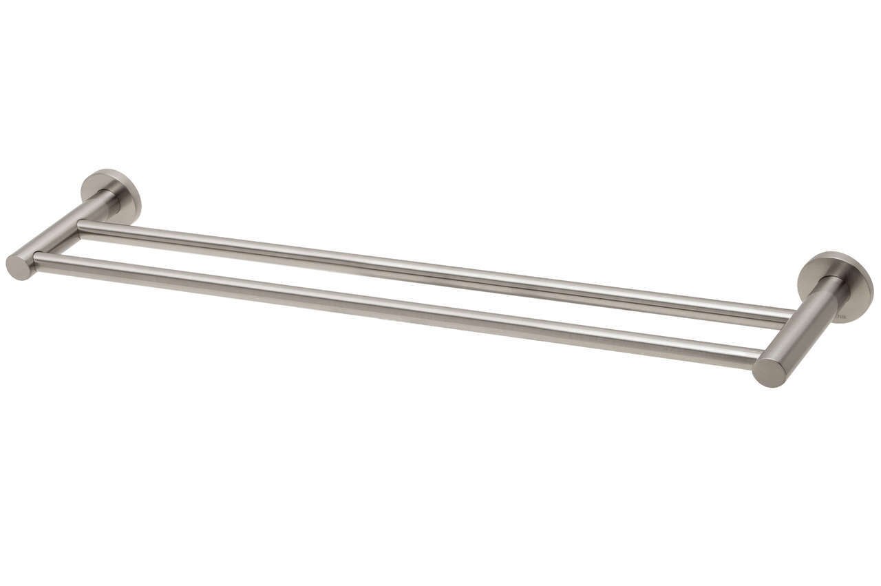 Phoenix Radii Double Towel Rail 600mm Round Plate - Brushed Nickel