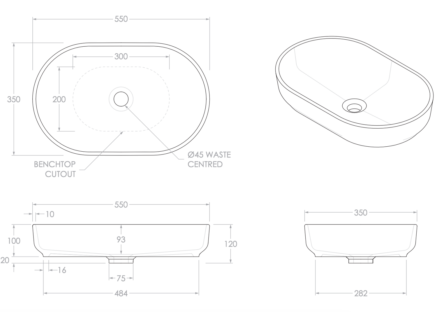 ADP Marilyn Above Counter Basin Matte White
