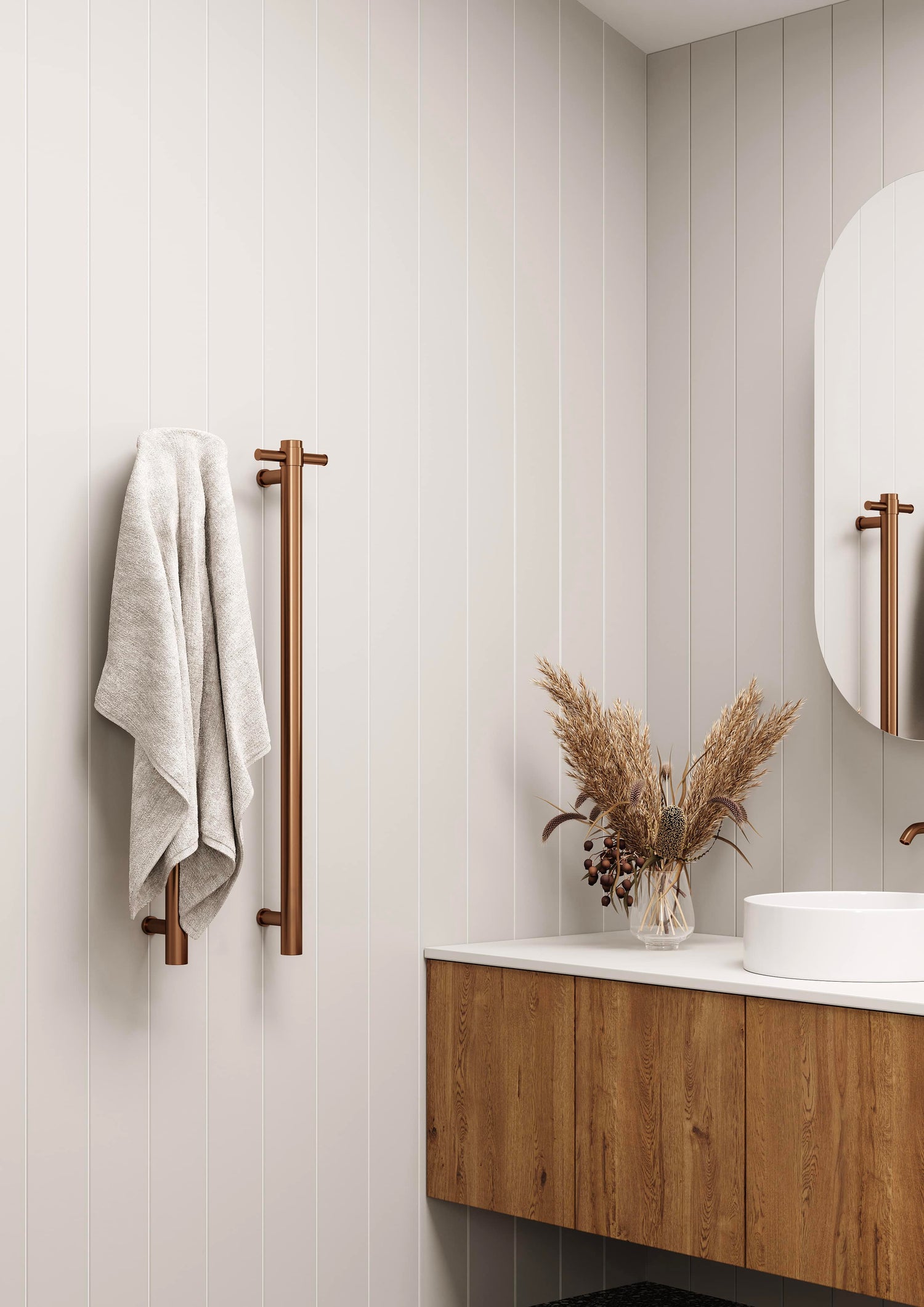 Thermogroup Thermorail Vertical Round 12Volt Heated Towel Rail, Brushed Bronze