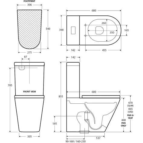 Sienna Extra Height Tornado BTW Toilet 60-190 Standard Seat