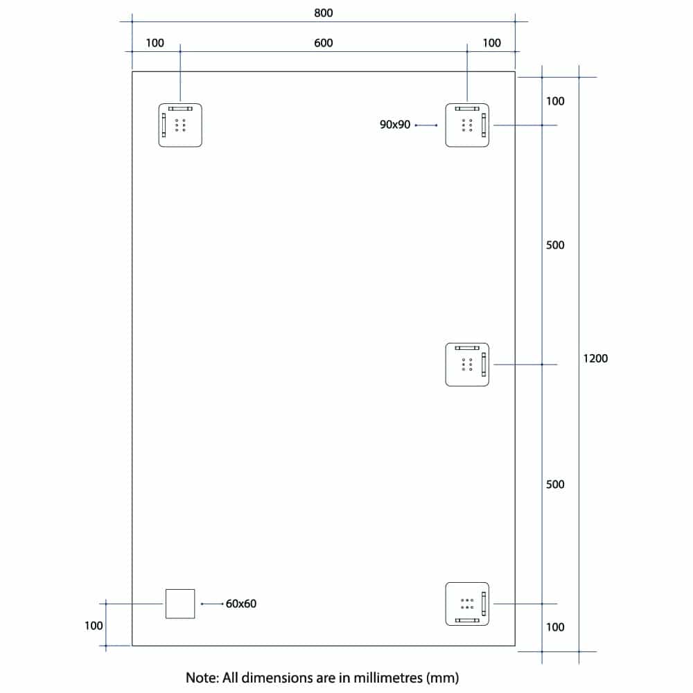 Thermogroup Jackson Rectangle Polished Edge Mirror 1200x800X14mm, with Hangers