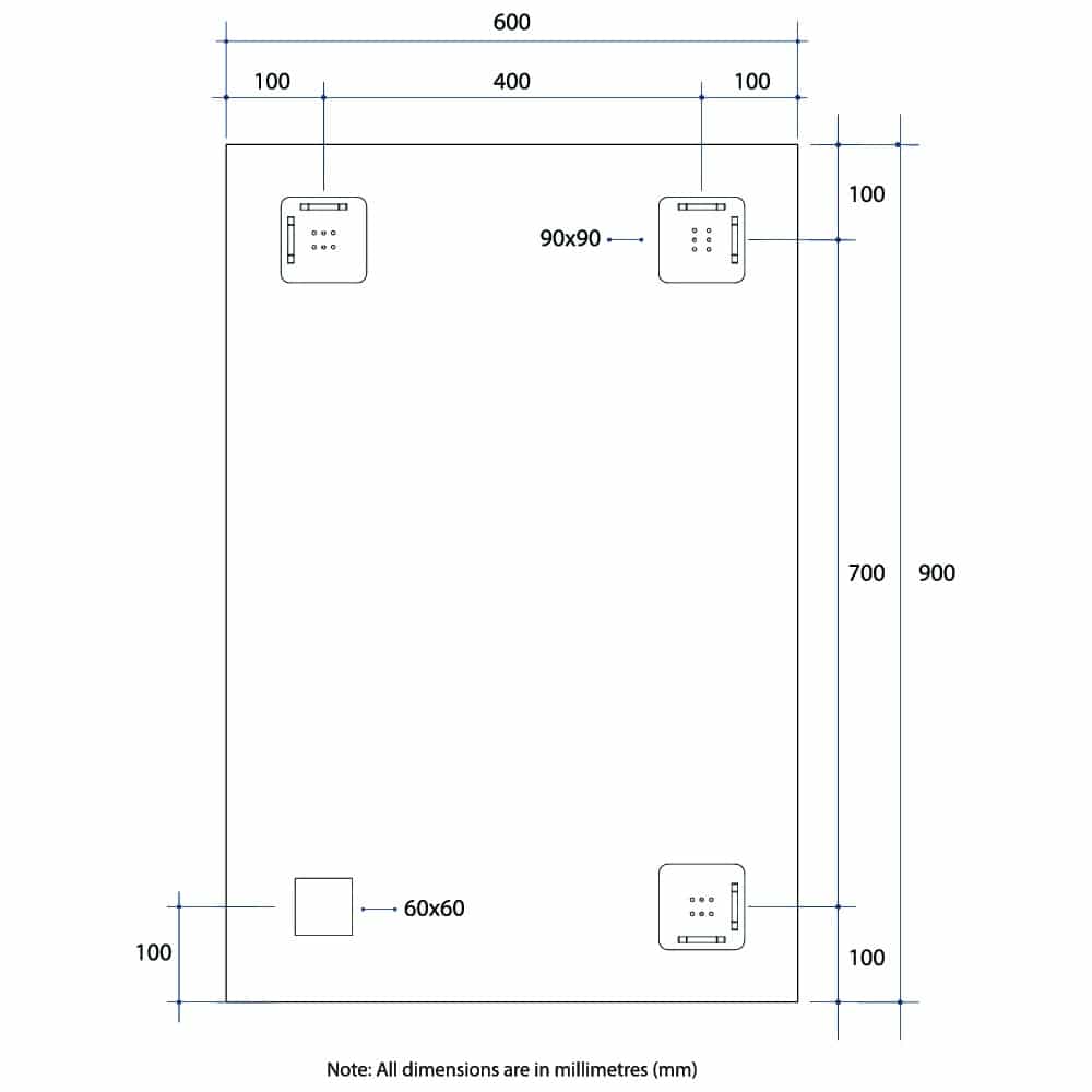 Thermogroup Jackson Rectangle Polished Edge Mirror 600x900X14mm, with Hangers