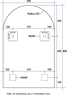 Thermogroup Aspen Arch Shape Mirror 500x800x14mm, with Hangers