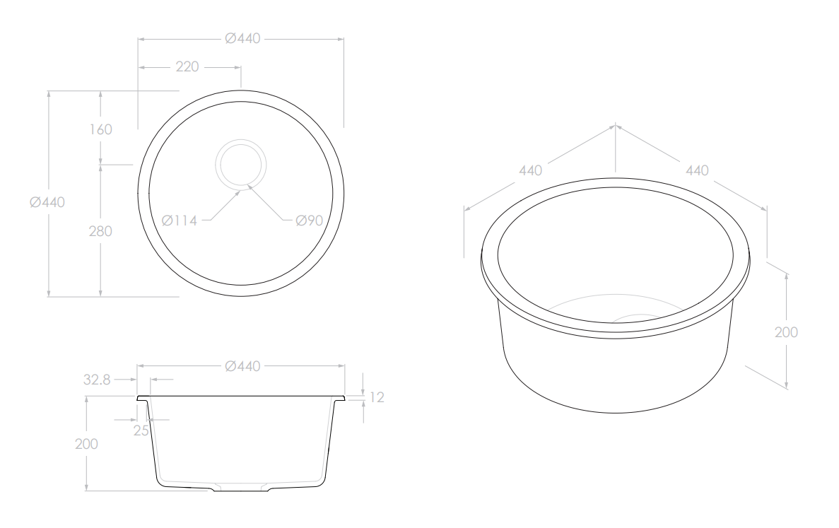 Adp Bellevue Round Sink, Matte Black