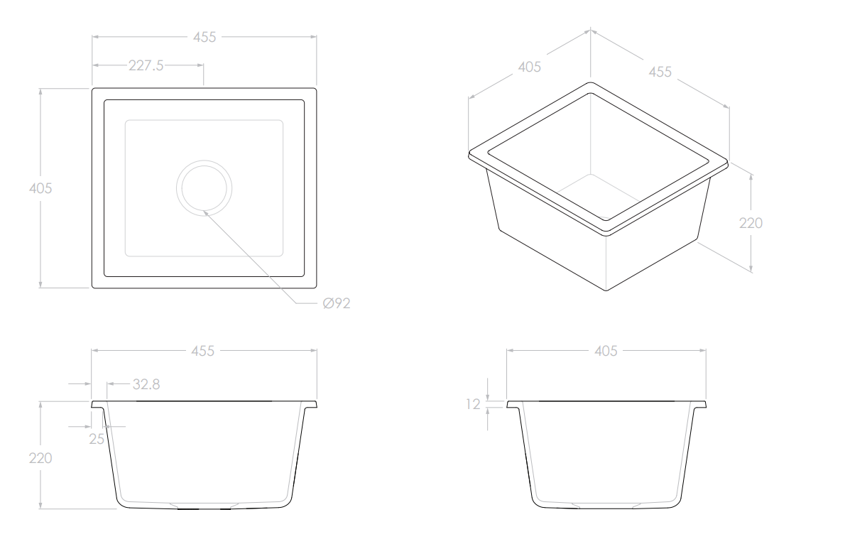 Adp Bellevue Small Rectangular Sink, Matte White