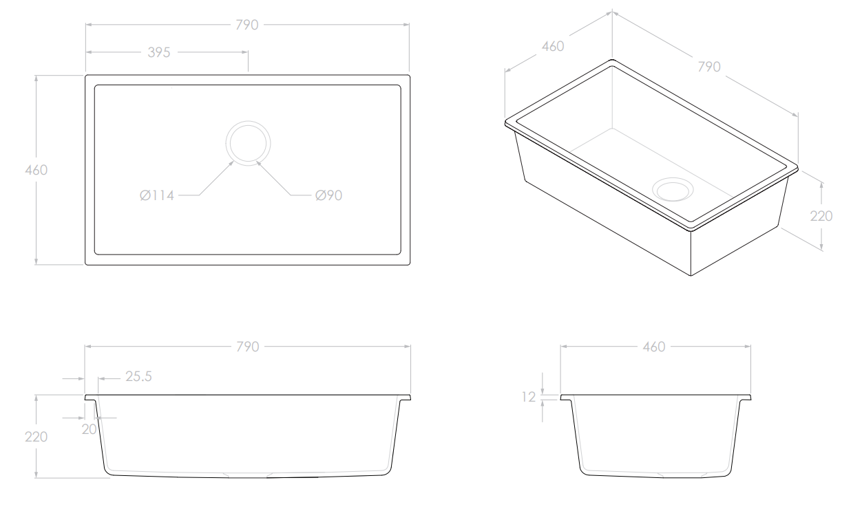 Adp Bellevue Large Rectangular Sink, Matte White