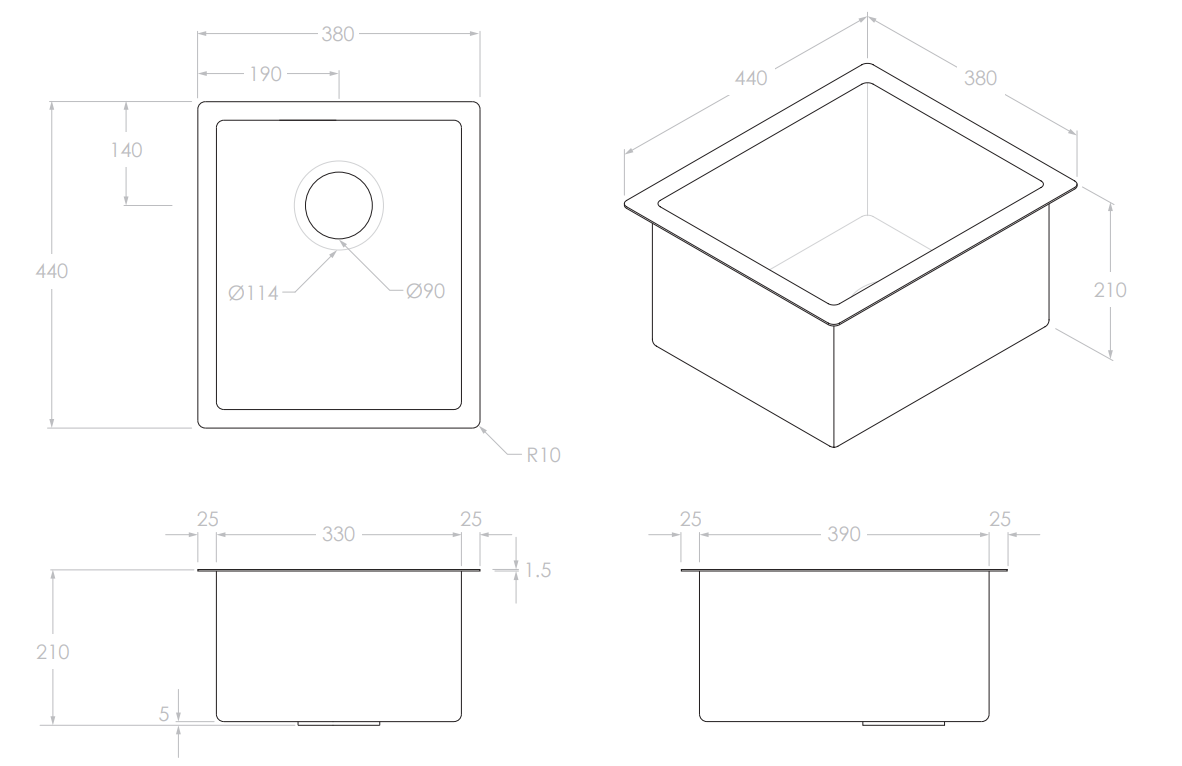 Adp Clovelly Small Rectangular Sink, Stainless Steel