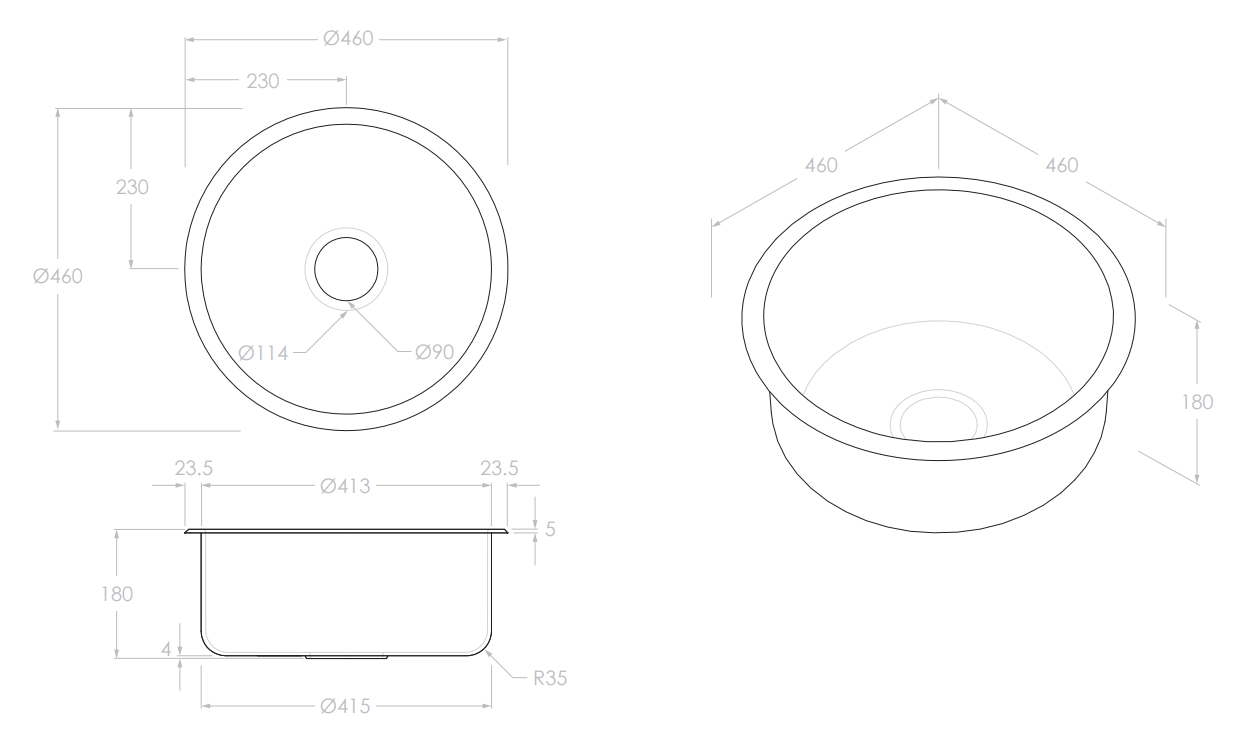 Adp Clovelly Round Sink, Stainless Steel