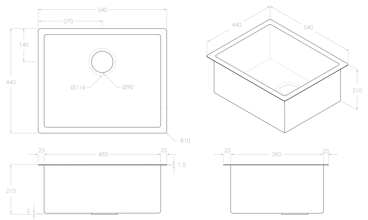 Adp Clovelly Large Rectangular Sink,Stainless Steel