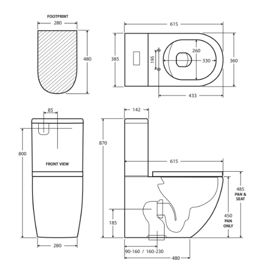 Fienza Alix Back-To-Wall S-Trap 90-160 Toilet, Grey Seat