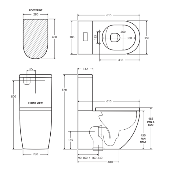 Fienza Alix Back-To-Wall P-Trap Toilet Suite