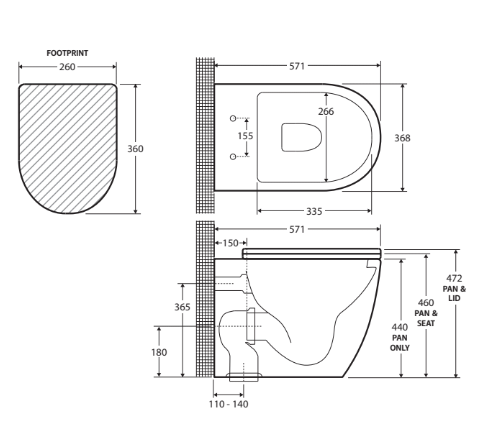 Fienza Alix Ambulant Wall-Faced, P-Trap Geberit In-Wall Cistern, Toilet Suite, Slim Seat