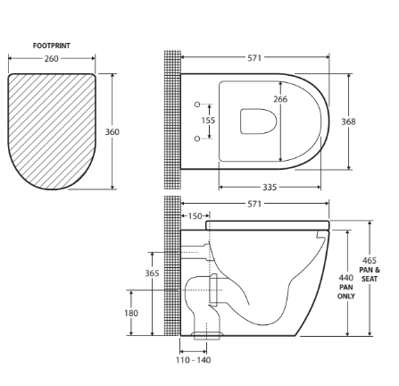 Fienza Alix Ambulant Wall-Faced, P-Trap Geberit In-Wall Cistern, Toilet Suite