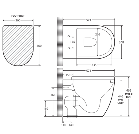 Fienza Alix Ambulant Wall-Faced, P-Trap R&T In-Wall Cistern, Toilet Suite