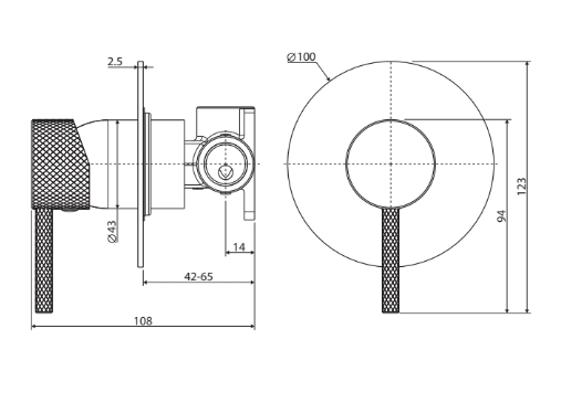 Fienza Axle Wall Mixer, Large Round Plate Gun Metal
