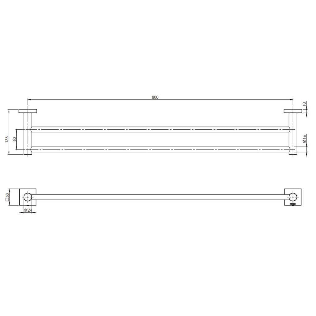 Phoenix Radii Double Towel Rail 600mm Square Plate - Matte Black