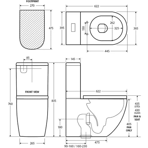 Sienna Standard Height Tornado BTW Toilet 60-190 Standard Seat