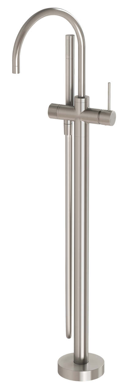 Phoenix Vivid Slimline Floor Mounted Bath Mixer with Hand Shower - Brushed Nickel