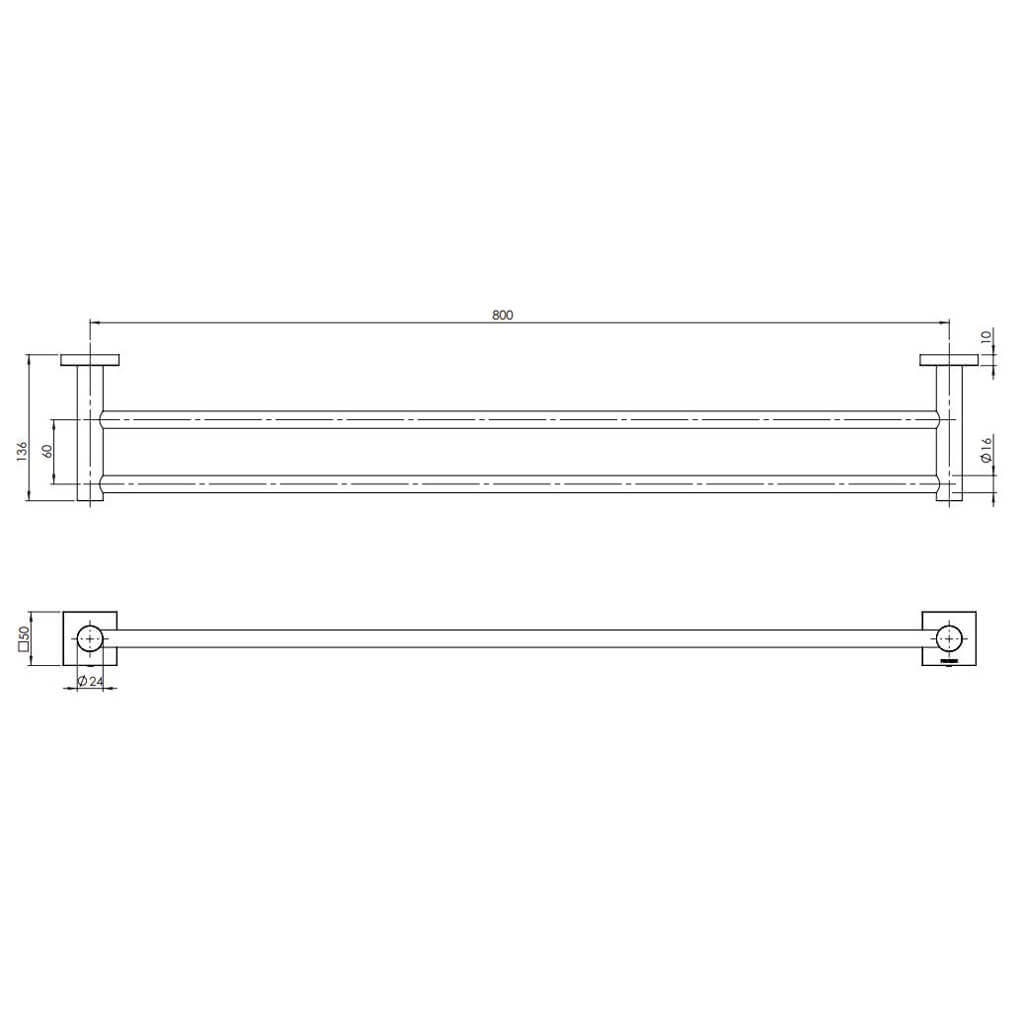 Phoenix Radii Double Towel Rail 600mm Square Plate - Brushed Nickel