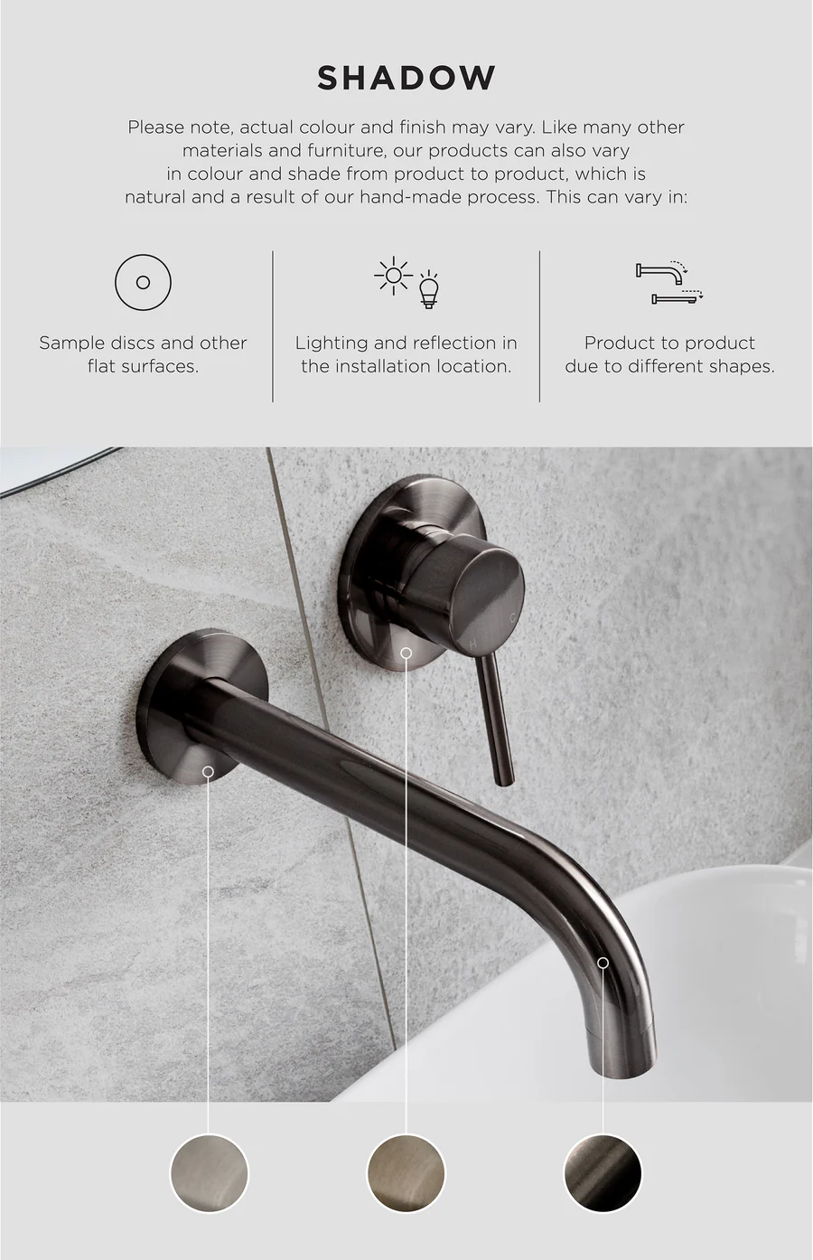Meir Round Wall Shower Curved Arm 400mm, Shadow