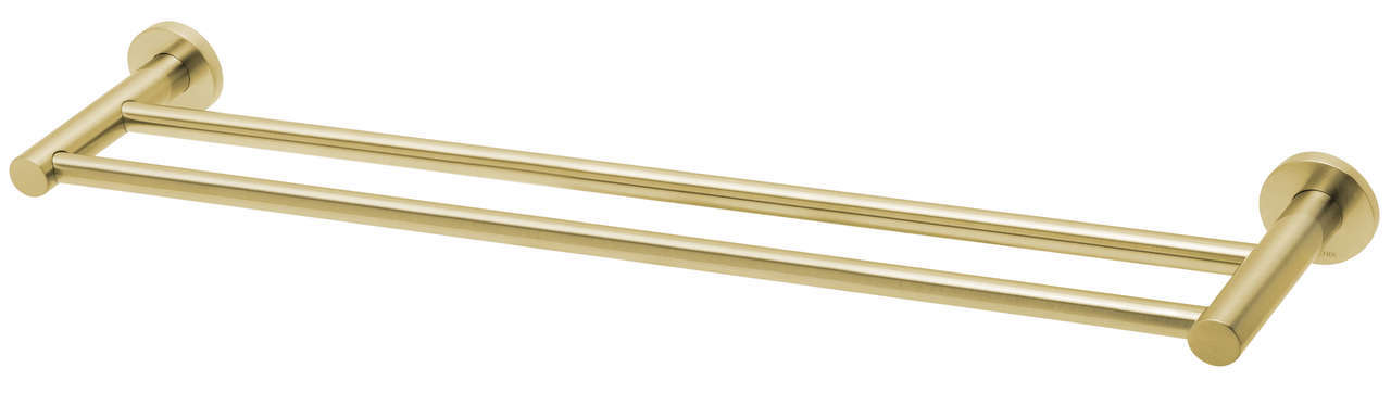 Phoenix Radii Double Towel Rail 600mm Round Plate - Brushed Gold