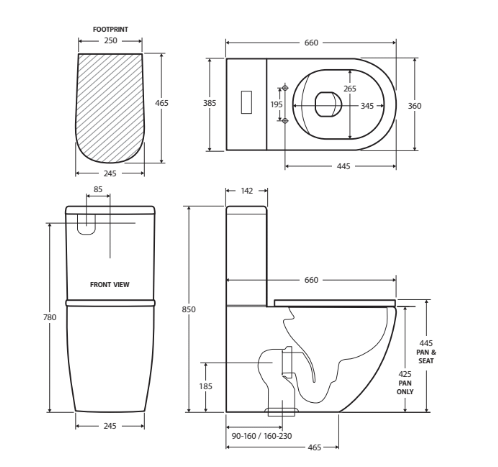Fienza Koko Tornado Back-to-Wall P-Trap Toilet Suite Matte Black