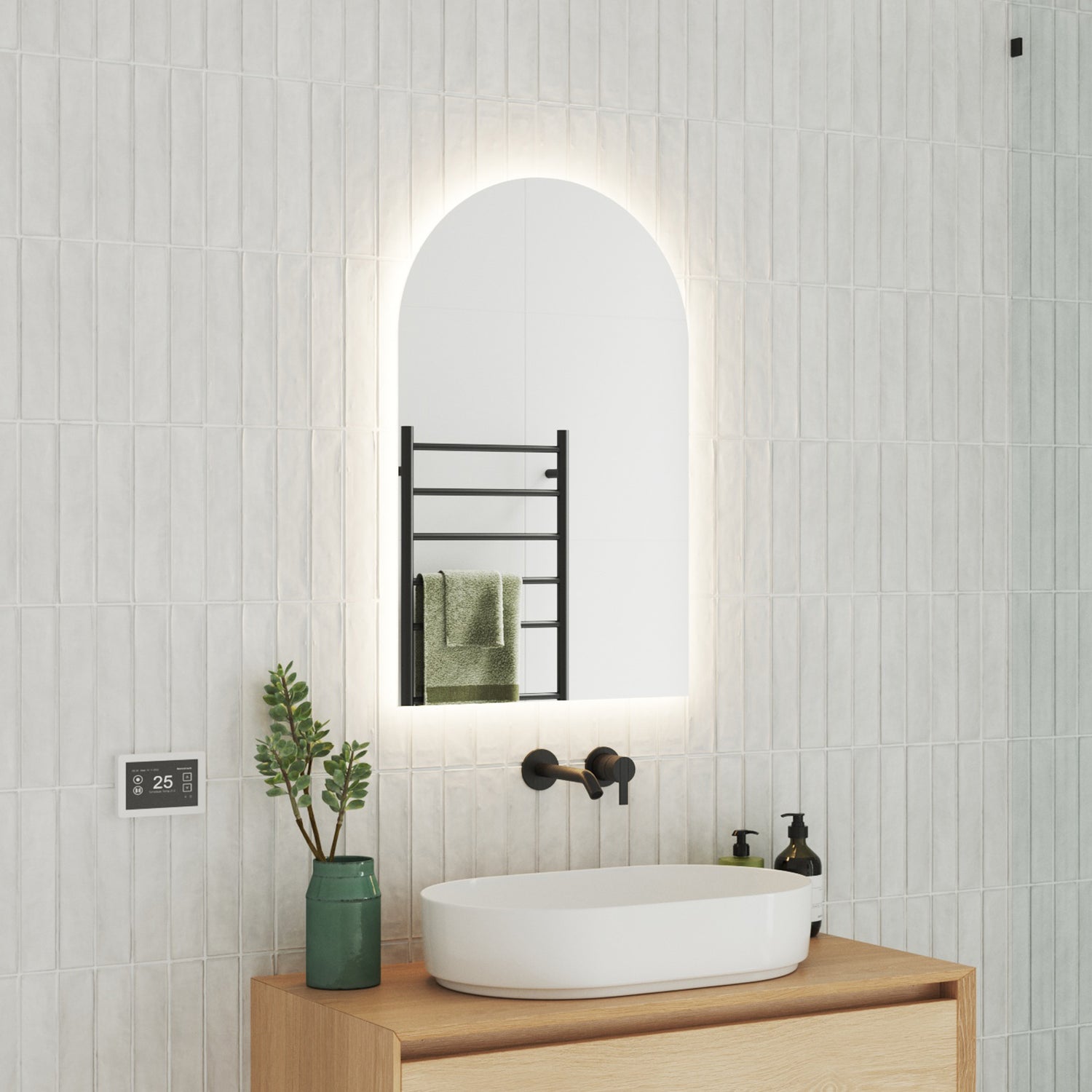 Thermogroup Arch Shape Backlit Mirror 500x800x45mm with Demister, Cool Lighting