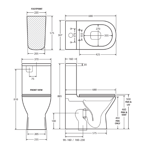 Fienza Delta Back-To-Wall S-Trap 160-230 Toilet Suite