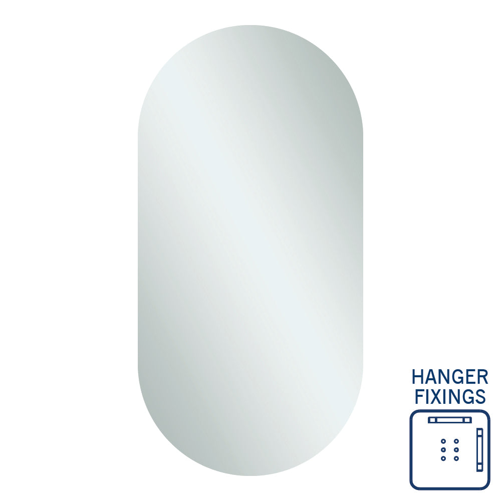 Thermogroup Duke Pill Shape Polished Edge Mirror 500x1000x14mm, with Hangers