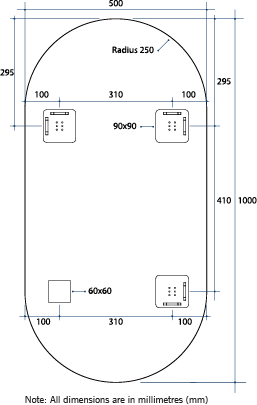 Thermogroup Duke Pill Shape Polished Edge Mirror 500x1000x14mm, with Hangers