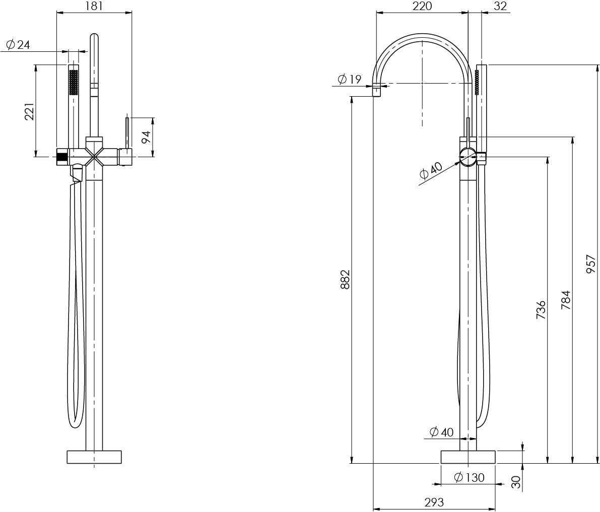 Phoenix Vivid Slimline Floor Mounted Bath Mixer with Hand Shower - Brushed Carbon
