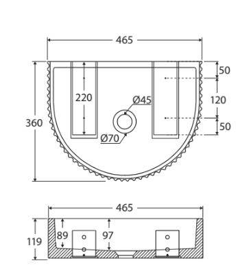 Fienza Valentina Fluted Arch Concrete Wall Hung Basin, Tuscan
