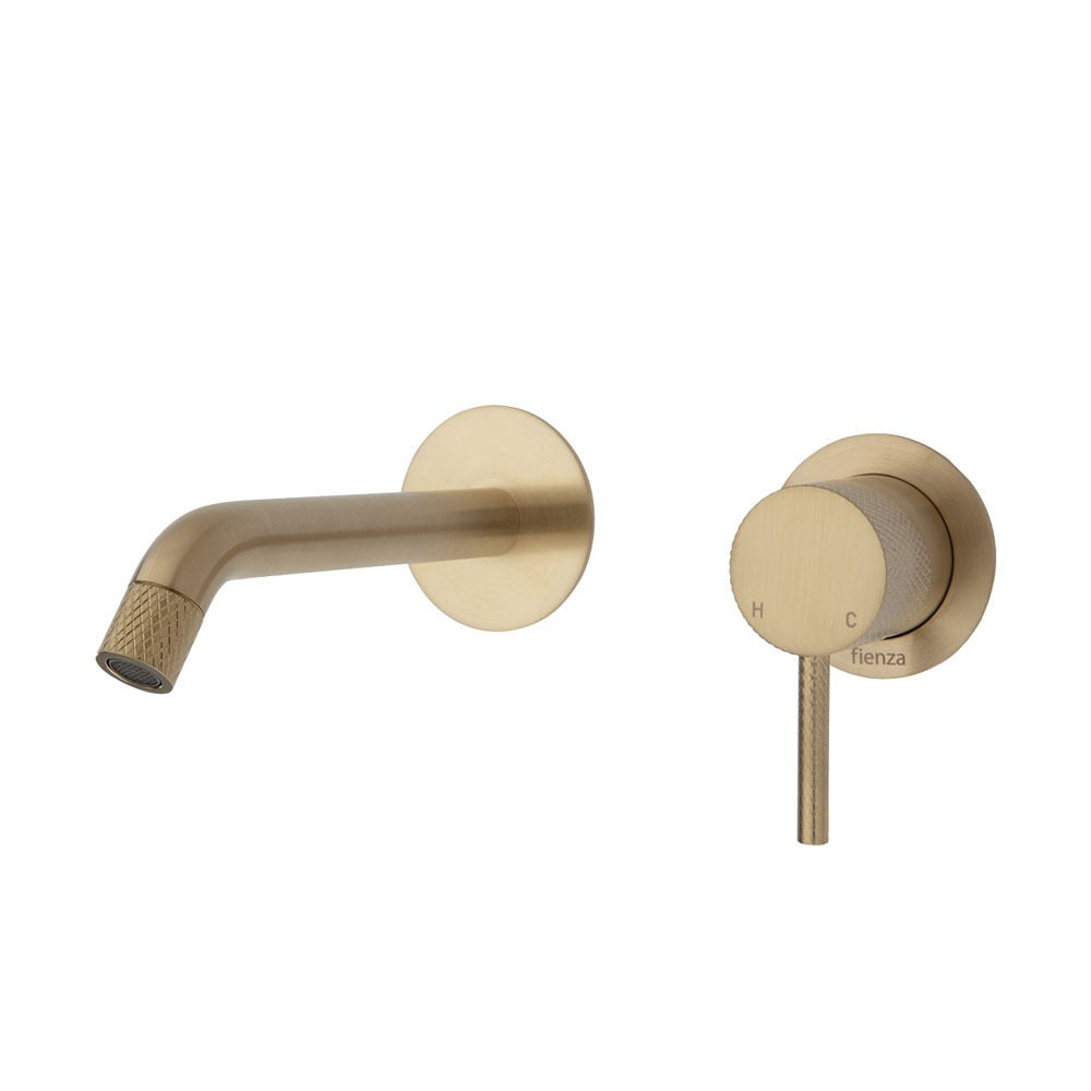 Fienza Axle Basin/Bath Wall Mixer, 200mm Outlet, Small Round Plates Urban Brass