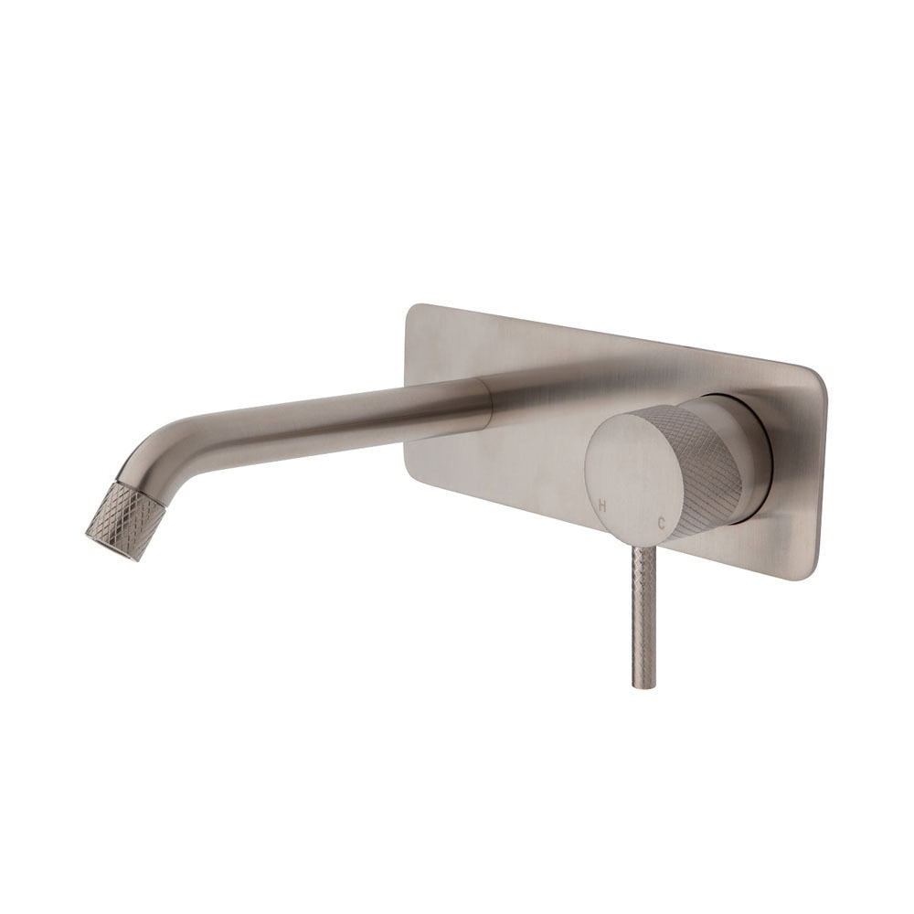 Fienza Axle Basin/Bath Wall Mixer, 160mm Outlet, Soft Square Plate Brushed Nickel