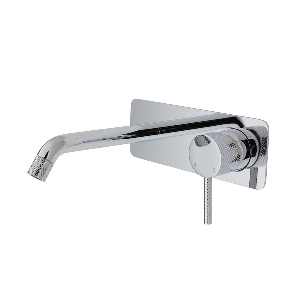 Fienza Axle Basin/Bath Wall Mixer, 200mm Outlet, Soft Square Plate Chrome