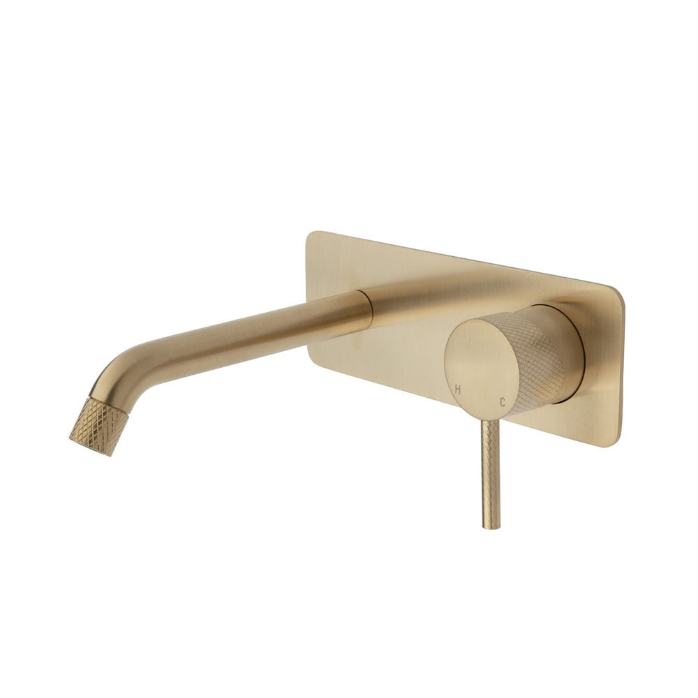 Fienza Axle Basin/Bath Wall Mixer, 200mm Outlet Soft Square Plate Urban Brass