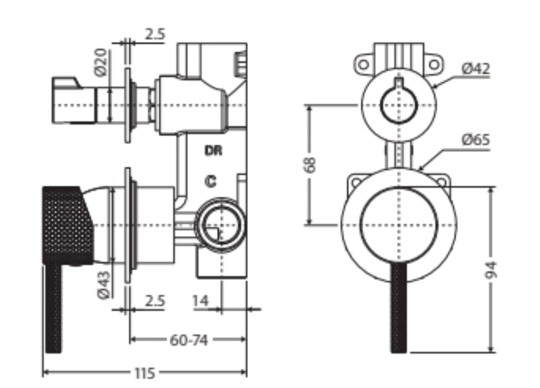 Fienza Axle Wall Diverter Mixer, Small Round Plates Urban Brass