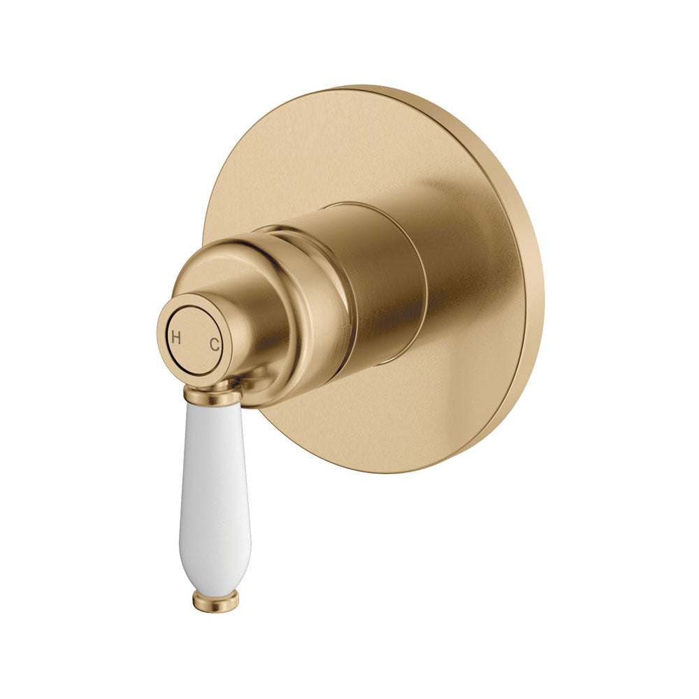 Fienza Eleanor Wall Mixer Urban Brass / White Ceramic Handle