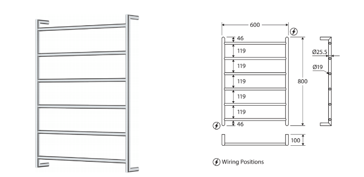 Fienza Kaya Round Heated Towel Rail Matte Black (6 Bars) 600x800