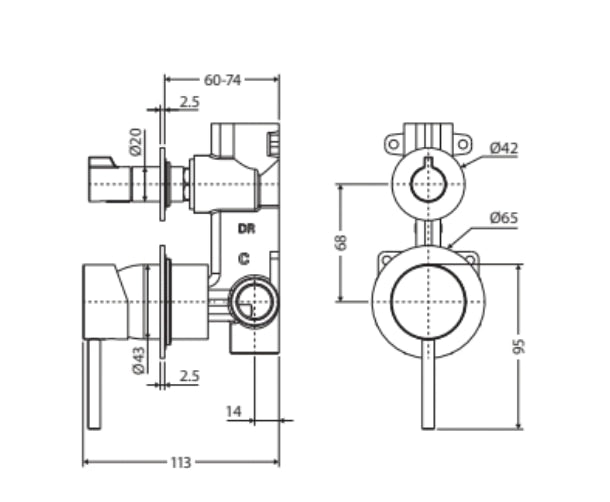 Fienza Kaya Wall Diverter Mixer Small Round Plate Chrome