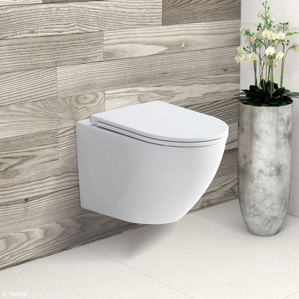 Fienza Koko Wall-Hung, R&T In Wall Cistern Toilet Suite, Matte White