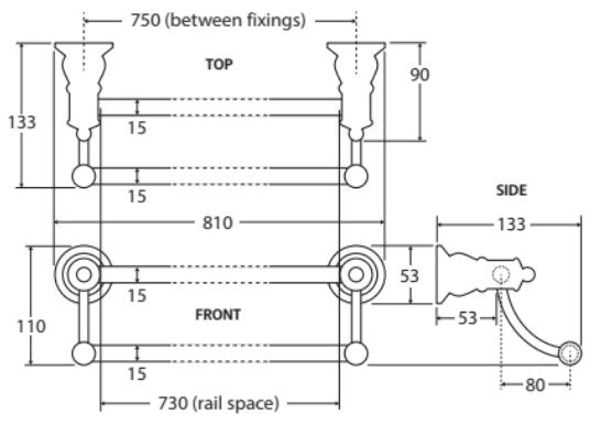 Fienza Lillian 800mm Adjustable Double Towl Rail, Brushed Nickel