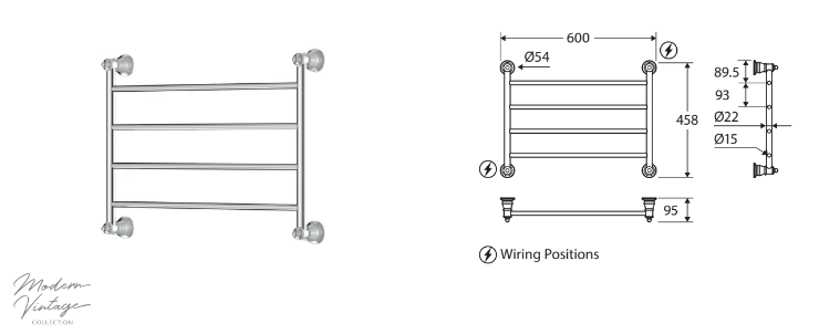 Fienza Lillian Heated Towel Rail (4 Bars) 600x450mm, Chrome