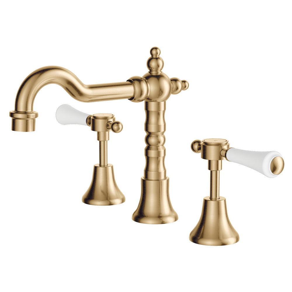 Fienza Lillian Lever Basin Set, Urban Brass White Handle