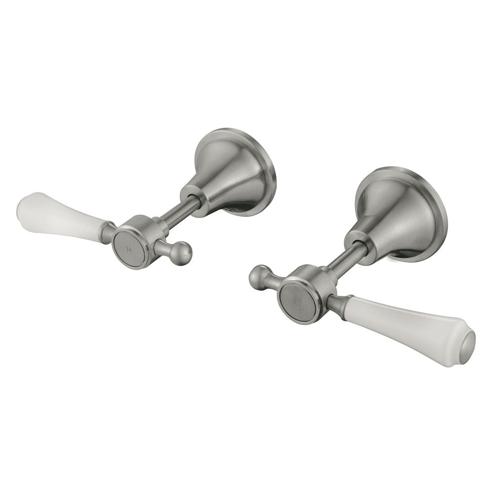 Fienza Lillian Lever Wall Top Assembly, Brushed Nickel White Handle