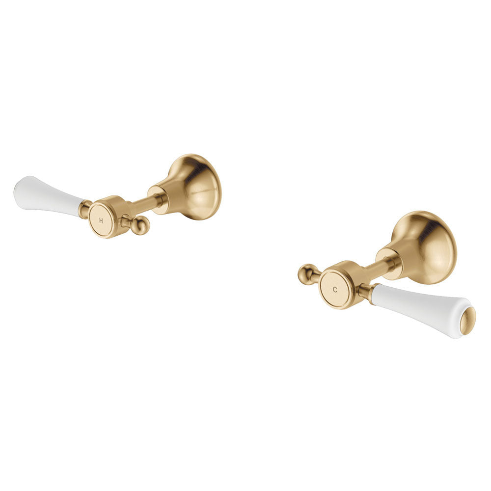 Fienza Lillian Lever Wall Top Assembly, Urban Brass White Handle