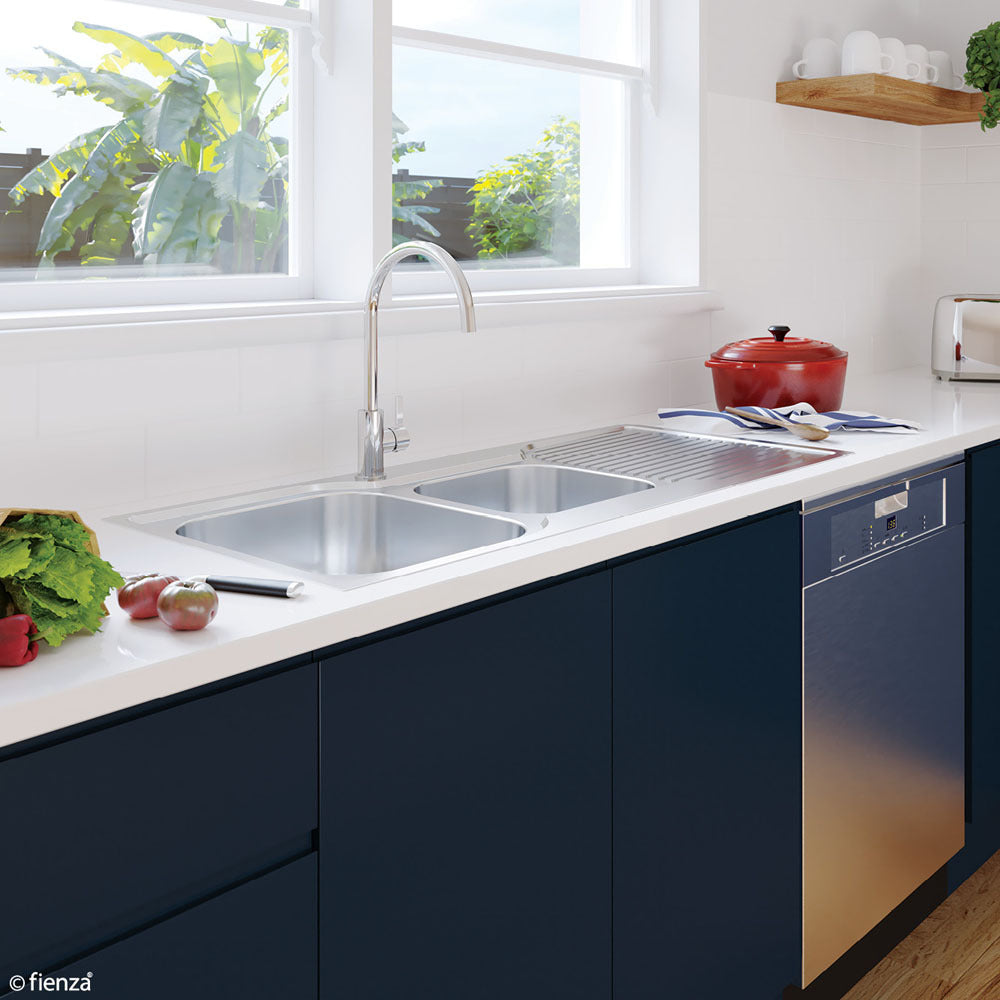 Fienza Tiva 1080 1.75 Kitchen Sink with Drainer, Left Bowl